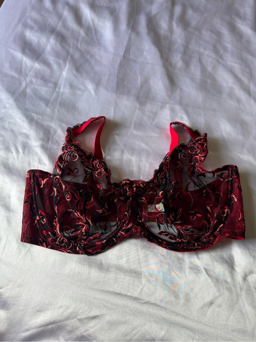 Soma Red and Black Sheer Embroidered Underwire Bra